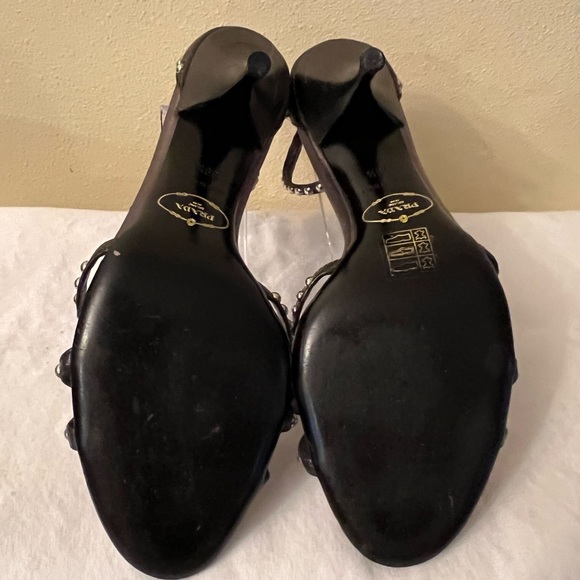 Prada Studded Ankle Strap Heels, Black, Size 39-1/2 (9-1/2 US,) GUC - Picture 4 of 15